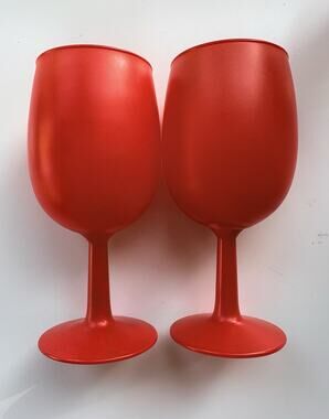 VTG Blendo Style Wine Glasses Red Orange Frosted MCM Set Of 2 Stemware Serving